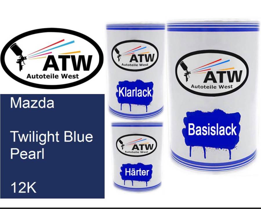 Mazda, Twilight Blue Pearl, 12K: 500ml Lackdose + 500ml Klarlack + 250ml Härter - Set, von ATW Autoteile West.